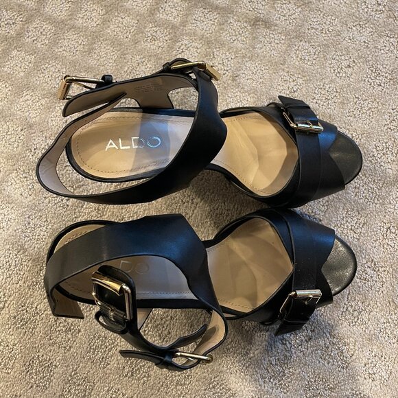 ALDO Black Double Buckle Close Platform Sandals Size‎ 10 - Picture 5 of 5